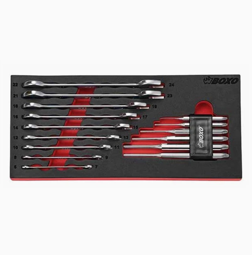 15 Pcs - Metric Double Open End Wrench & Pin Punch Set, 1/3 System Insert