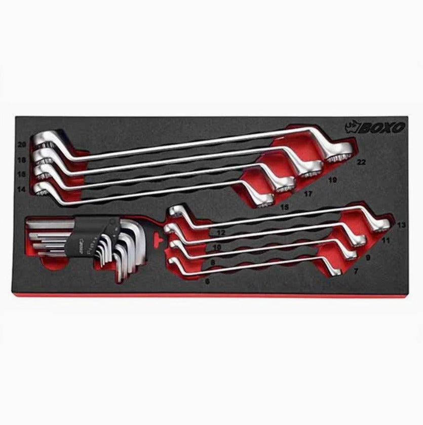 17 Pcs - Metric Double Ring Wrench 75° Offset Set & Hex Key Wrench Set, 1/3 System Insert