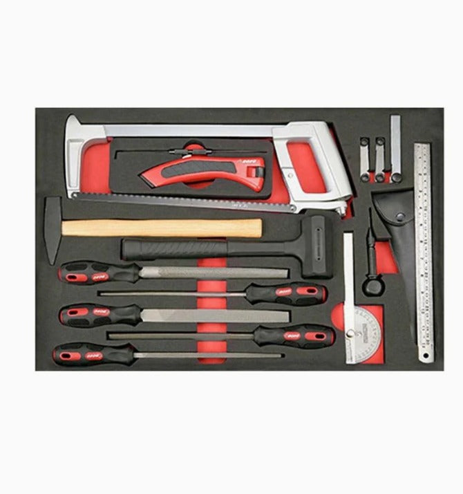 17 Pcs - Files, Hammer, Measuring, Marking & Cutting Tool Set, 3/3 System Insert
