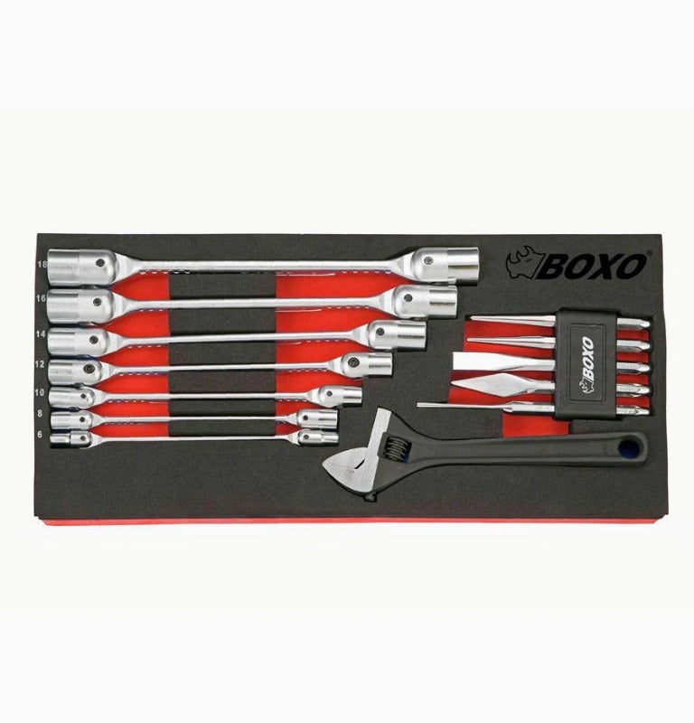 13 Pcs - Double End Flexible Socket Wrench, Adjustable Wrench & Chisel Set, 1/3 System Insert